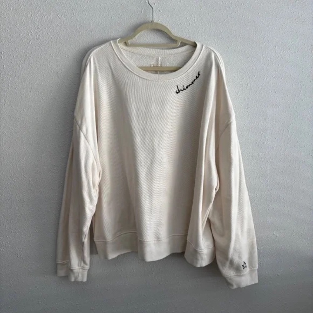 Pilcro Anthropologie White Embroidered Oversized Crew Neck Sweater - Size XL - Picture 3 of 9